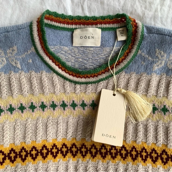 NWT Doen Brynn Sweater in Cream Monte Rosa Fair Isle Cashmere Wool Knit Print - Picture 9 of 12